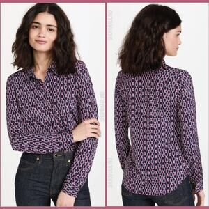 L'Agence - Harmony printed stretch chain motiff blue pink blouse - Size Small